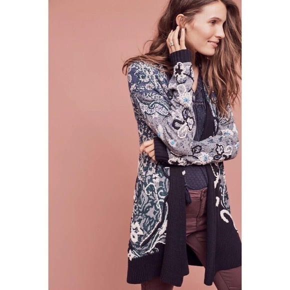 Anthropologie HWR MONOGRAM Emmia Hand-Stitched Embroidered Cardigan Sweater S - Picture 5 of 15